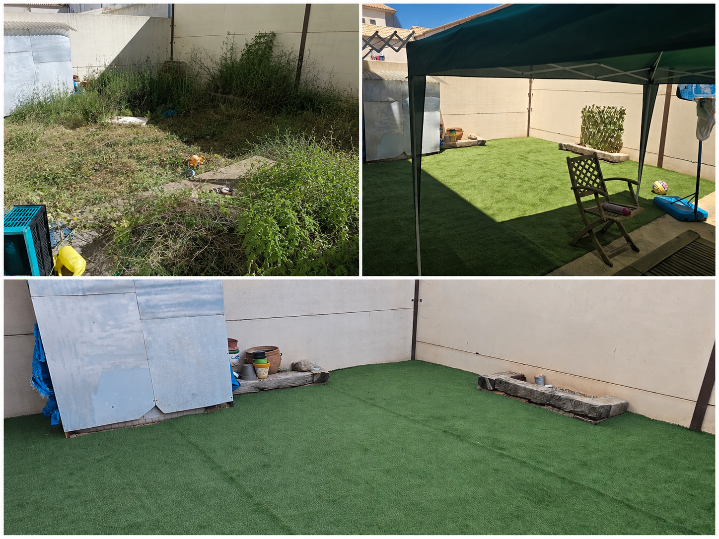 Proceso de instalación de césped artificial en terraza