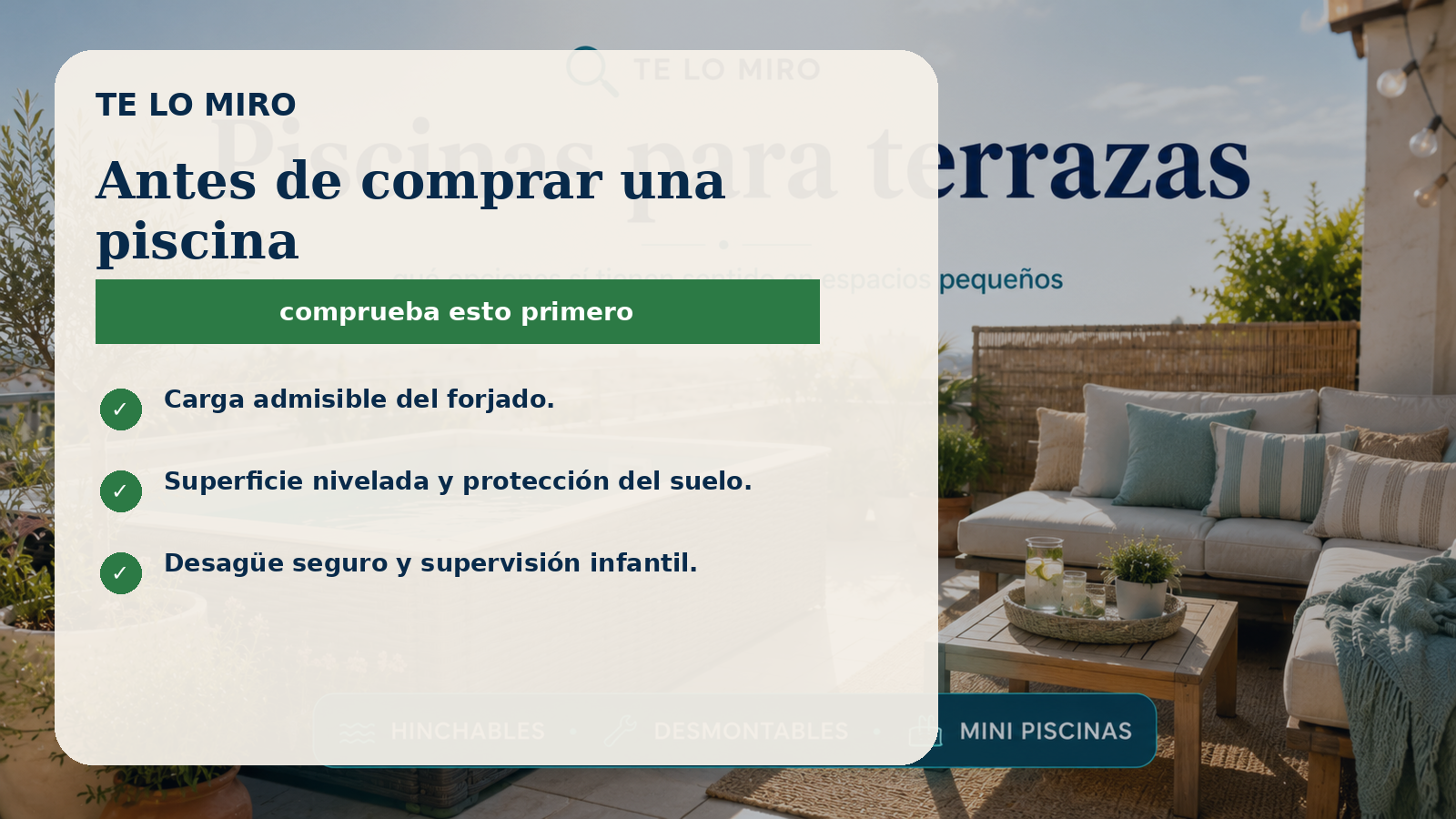 Qué comprobar antes de comprar una piscina para terraza