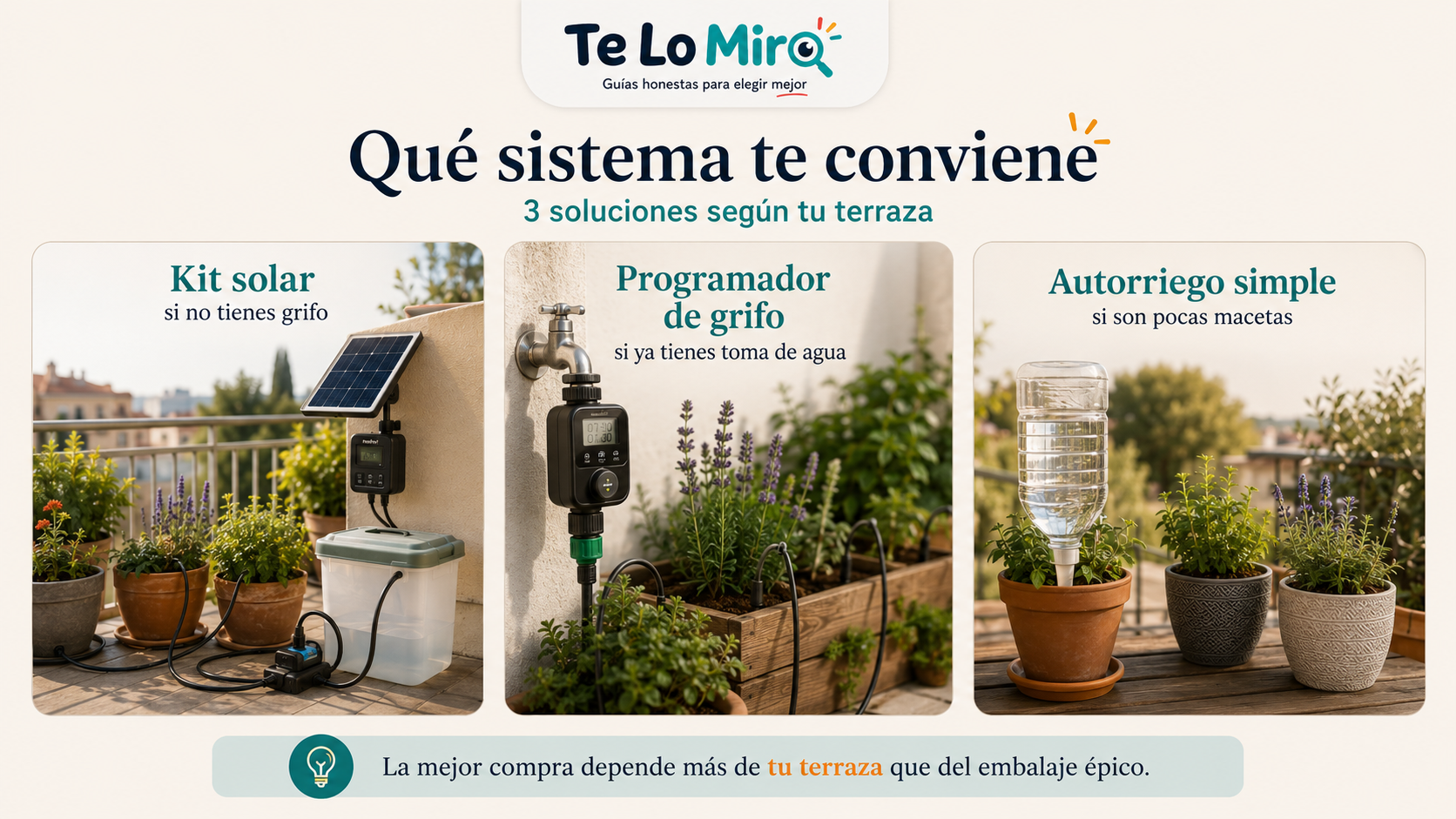 Riego automático para vacaciones con kit solar sin grifo y programador conectado a un grifo exterior