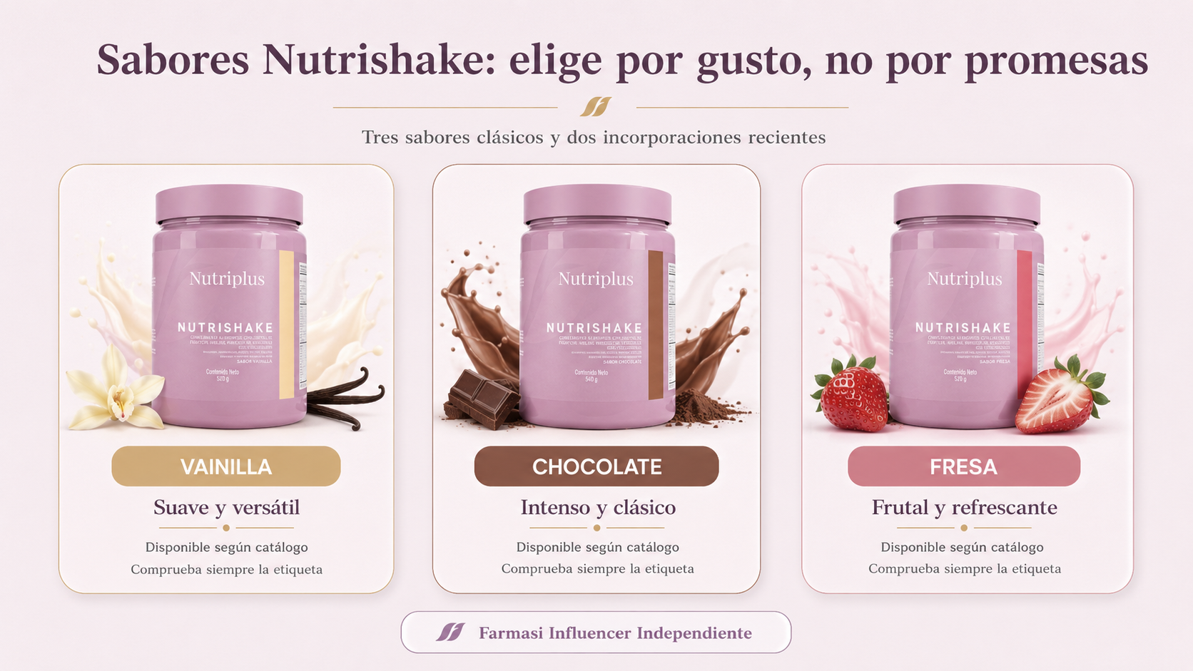 Sabores Nutrishake de Farmasi: vainilla, chocolate y fresa